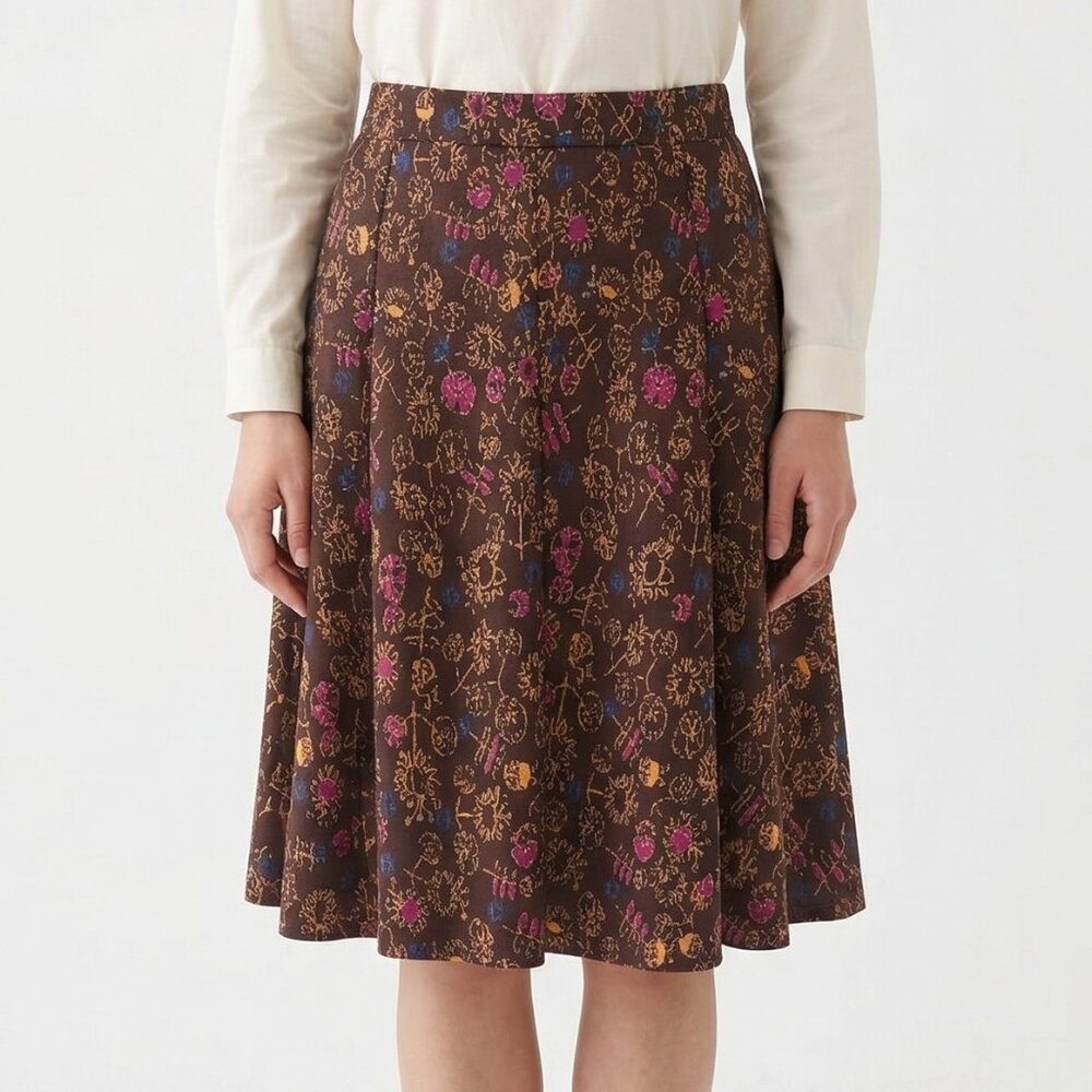 LuLaRoe Skirt Brown Purple Knit Floral Twee Fairy Boho Pleated M NWT